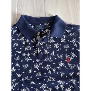Polo Ralph Lauren Polo Shirt Mens L Navy Tropical Jet Ski Print Classic Fit EUC
